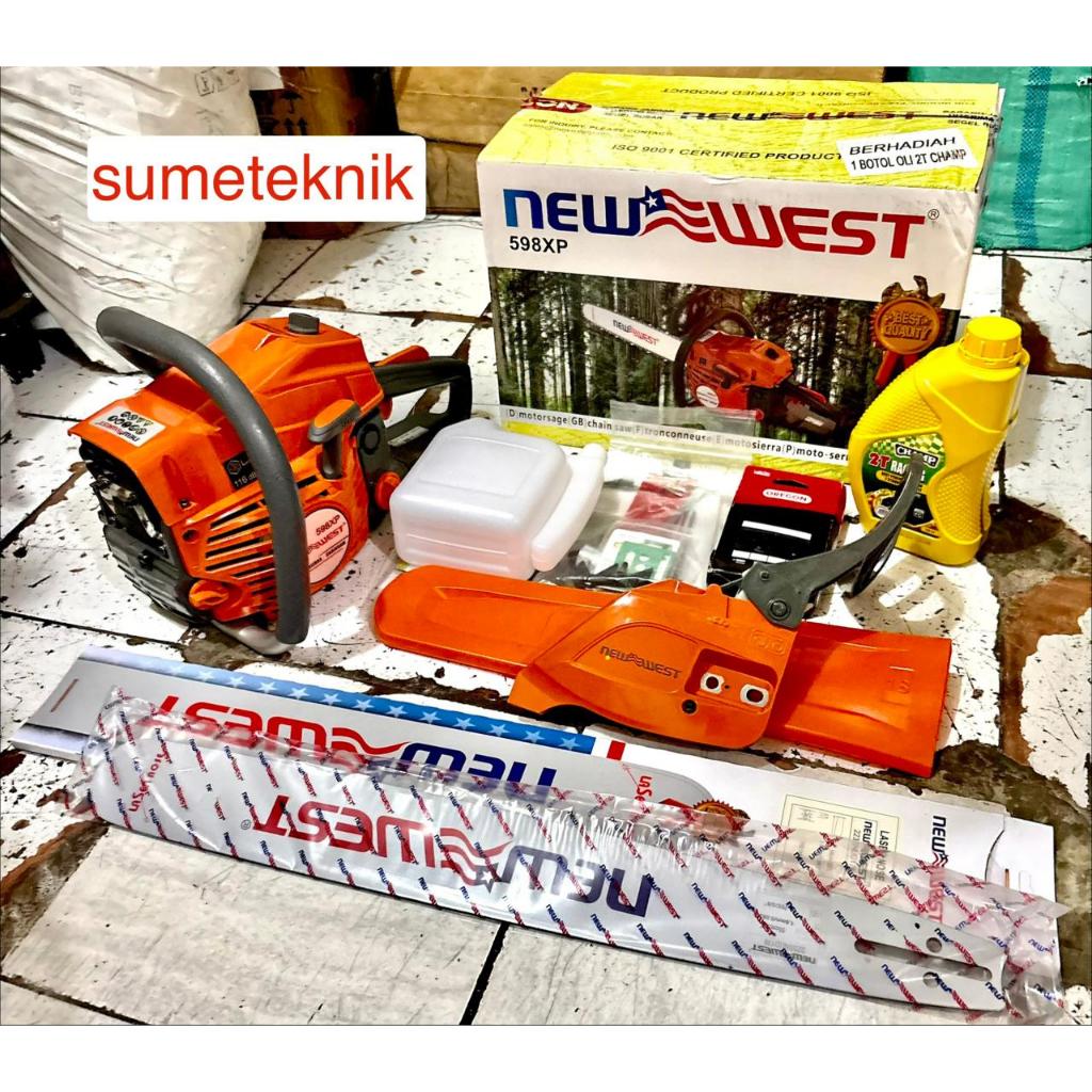 Chainsaw New West 598XP Bar Lasertip 22" Rantai Oregon Mesin Gergaji New West 598 XP Bar Baja 22"