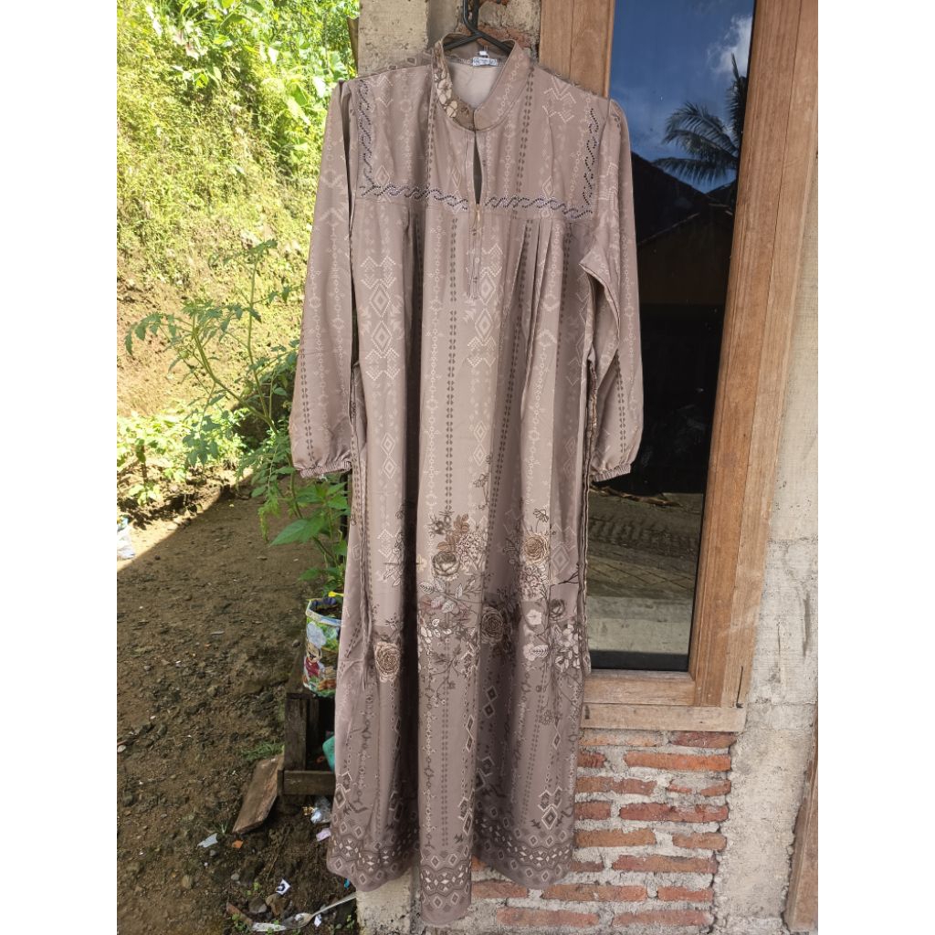 gamis satin motif bunga goldenstyle