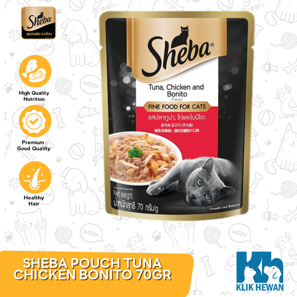 SHEBA POUCH TUNA CHICKEN BONITO 70GR