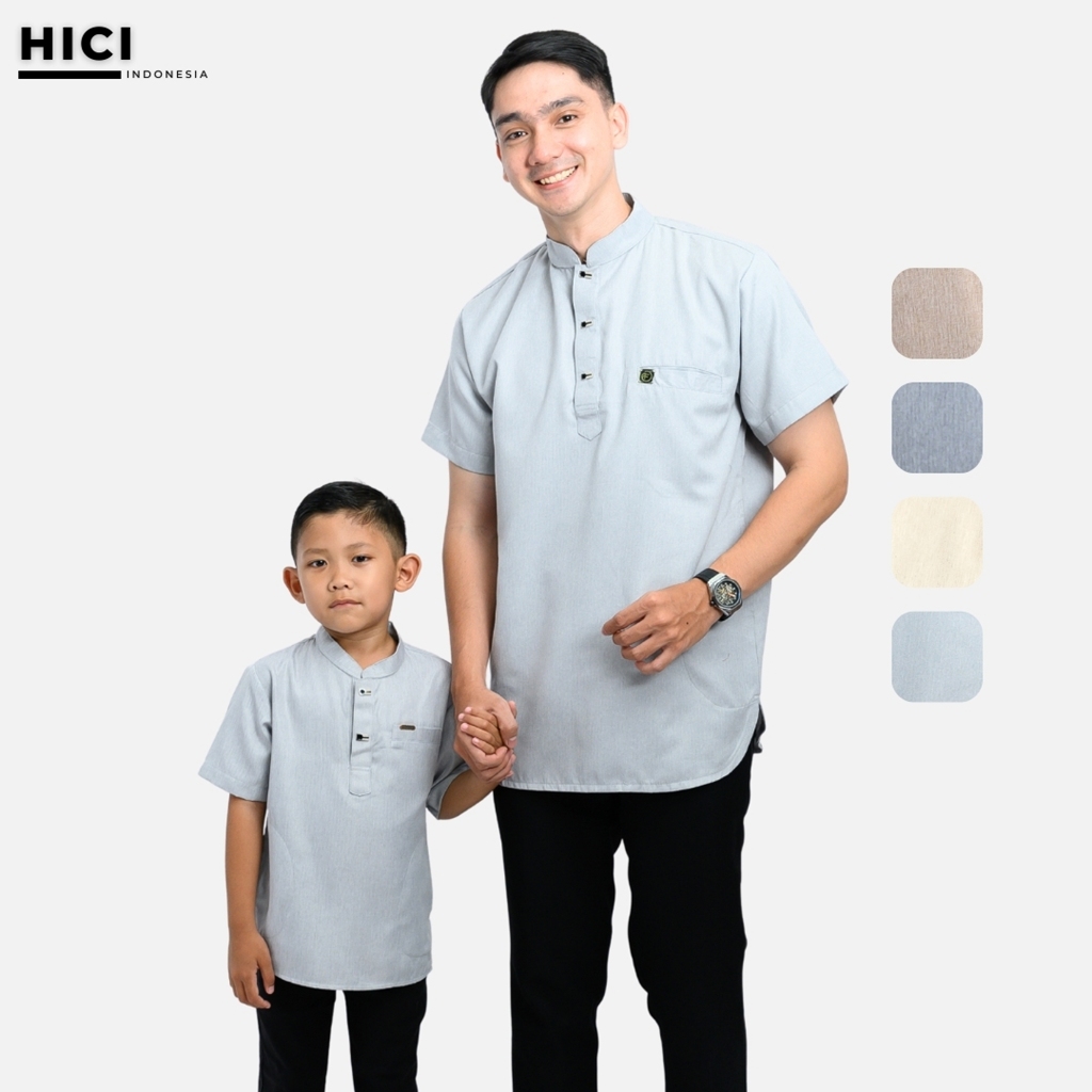 Hici Baju Koko Couple Ayah Anak Laki Laki Lengan Pendek Kemko Warna Silver