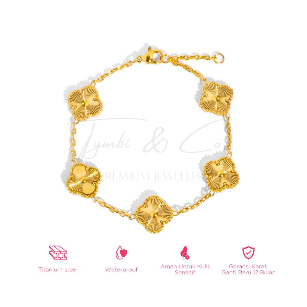 Tymbi&Co - Sissy Clover Bracelet 13MM | Gelang Titanium Clover Dua Sisi Anti Karat