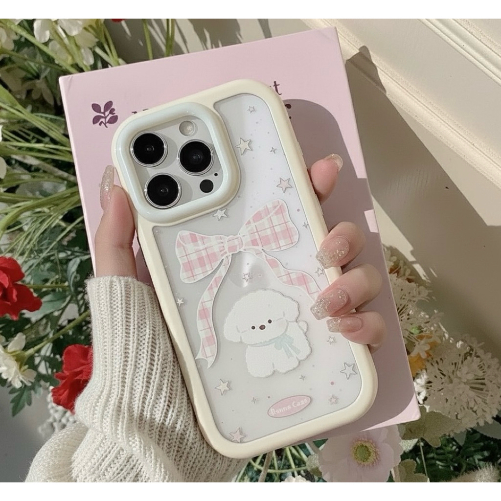 Case iphone cute bow puppy iphone 14 15 16 17 Pro Pro Max