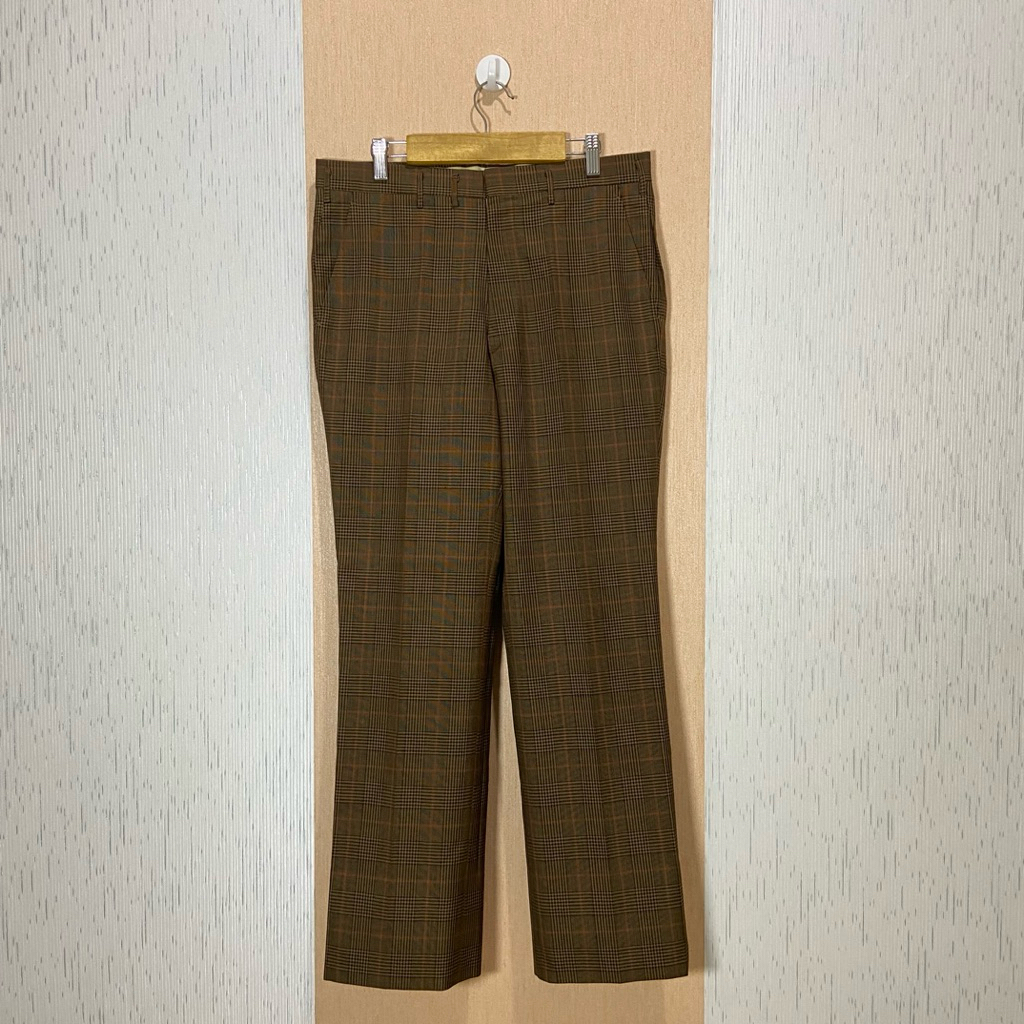 90s Japanese Tartan Tailored Wool Smart Trousers Regular Fit / Celana Bahan Pria / Size 32
