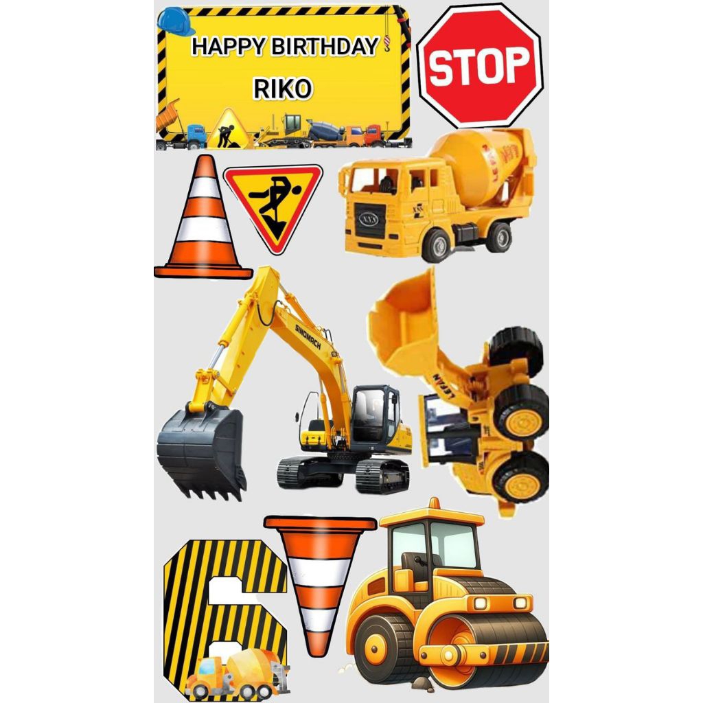 Topper Cake Tema Truk EXCAVATOR / HIASAN Kue Ultah Tema Truk REKONTRUKSI Custom
