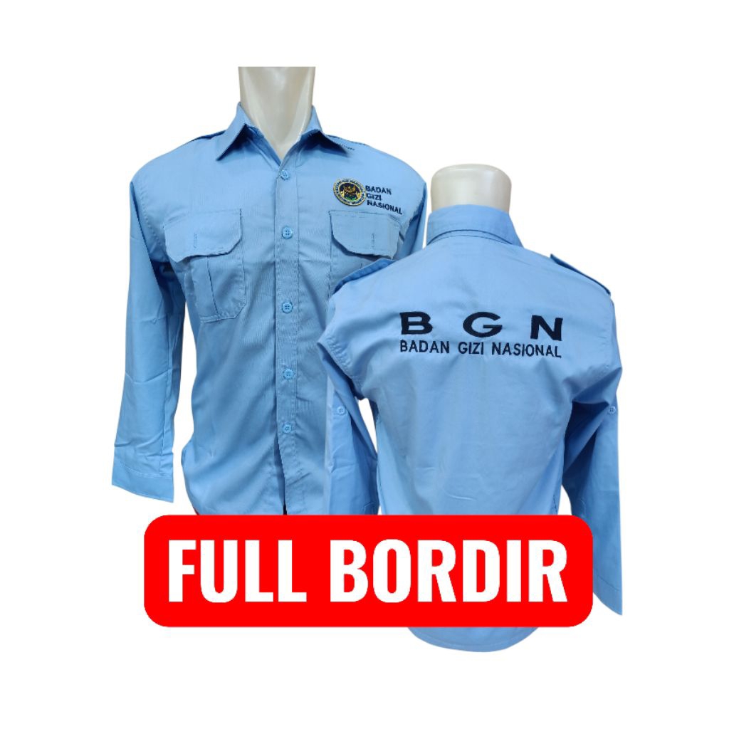 SERAGAM BGN BIRU CERAH FULL BORDIR/KEMEJA BGN TERBARU FULL BORDIR/ SERAGAM BGN/KEMEJA BGN