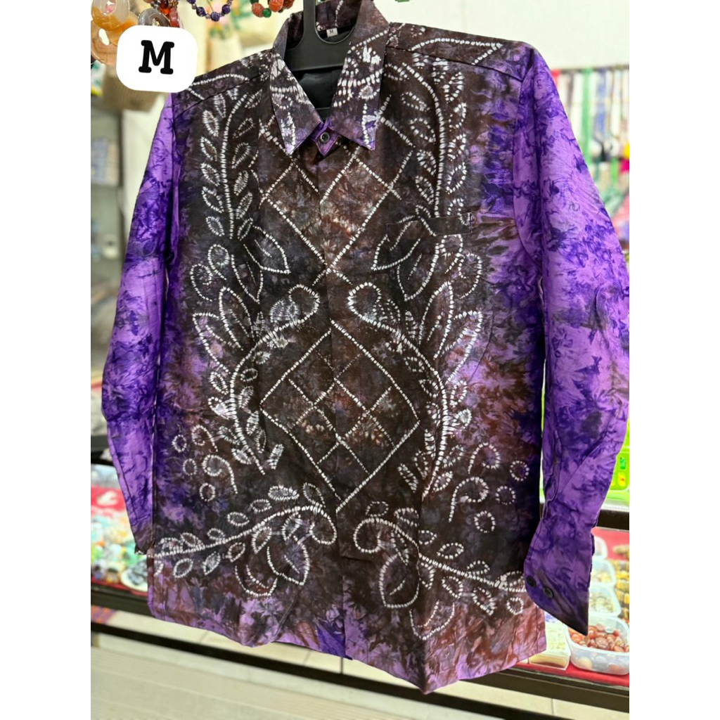 Kemeja Pria Sasirangan lengan PANJANG Uk M/Kemeja khas kalimantan LD108cm