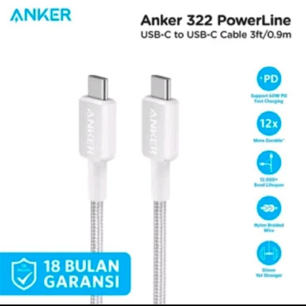 ANKER Kabel Data Cable Type-C to Type-C Super Fast Charger Original 100%