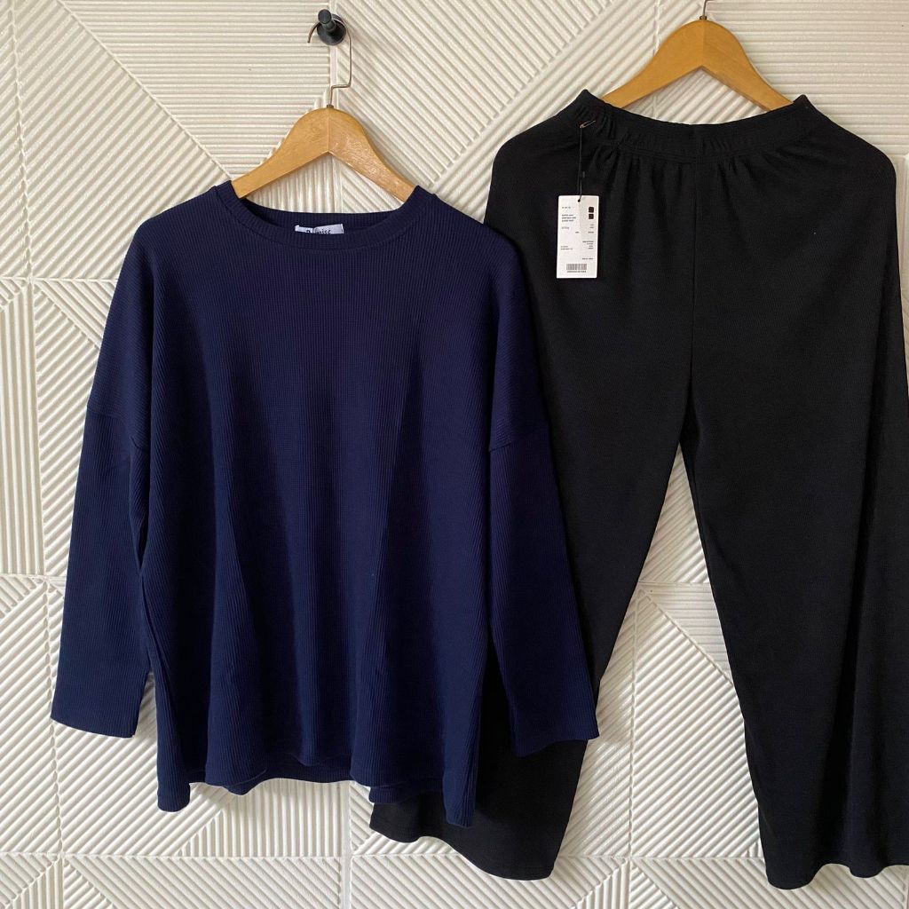 Syafiqa - Setelan Rajut Waffer Polos Oversize Ld 130 / One Set Atasan Rajut Premium Malika 06 Jumbo