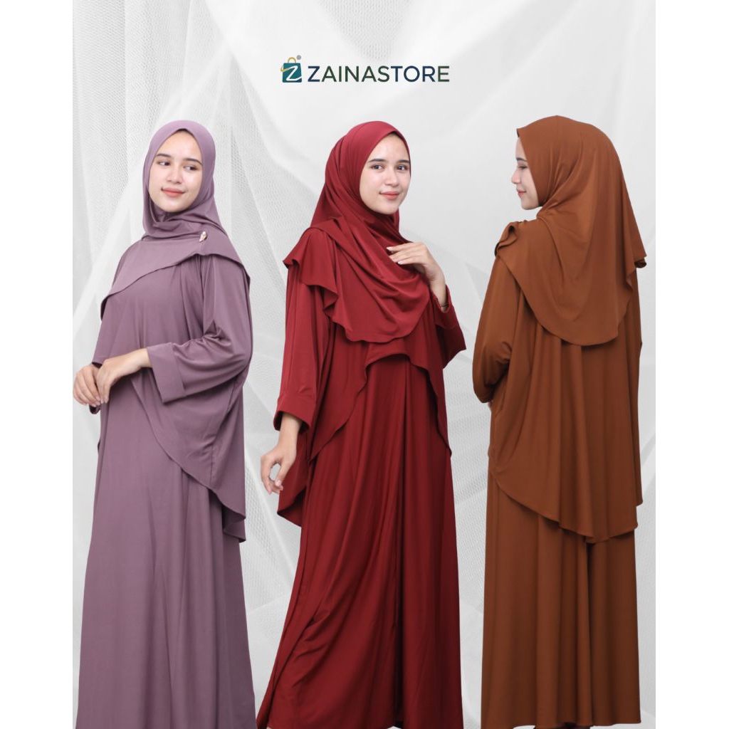 azkadiena alena gamis syar'i one set 3 in 1 busui polos set baju muslim terbaru