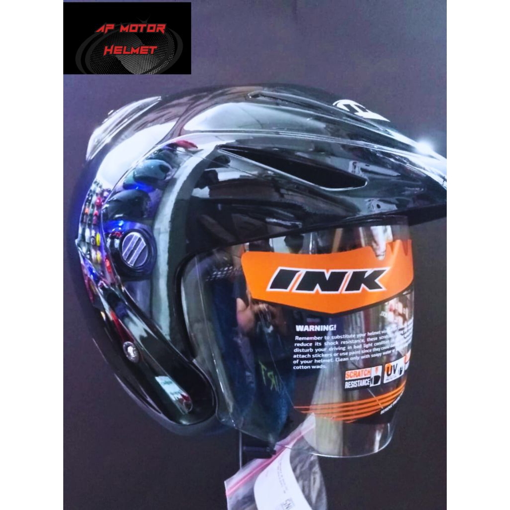 HELM INK CX 22 SPORT B SOLID BLACK /INK TOPI HITAM/HALF FACE