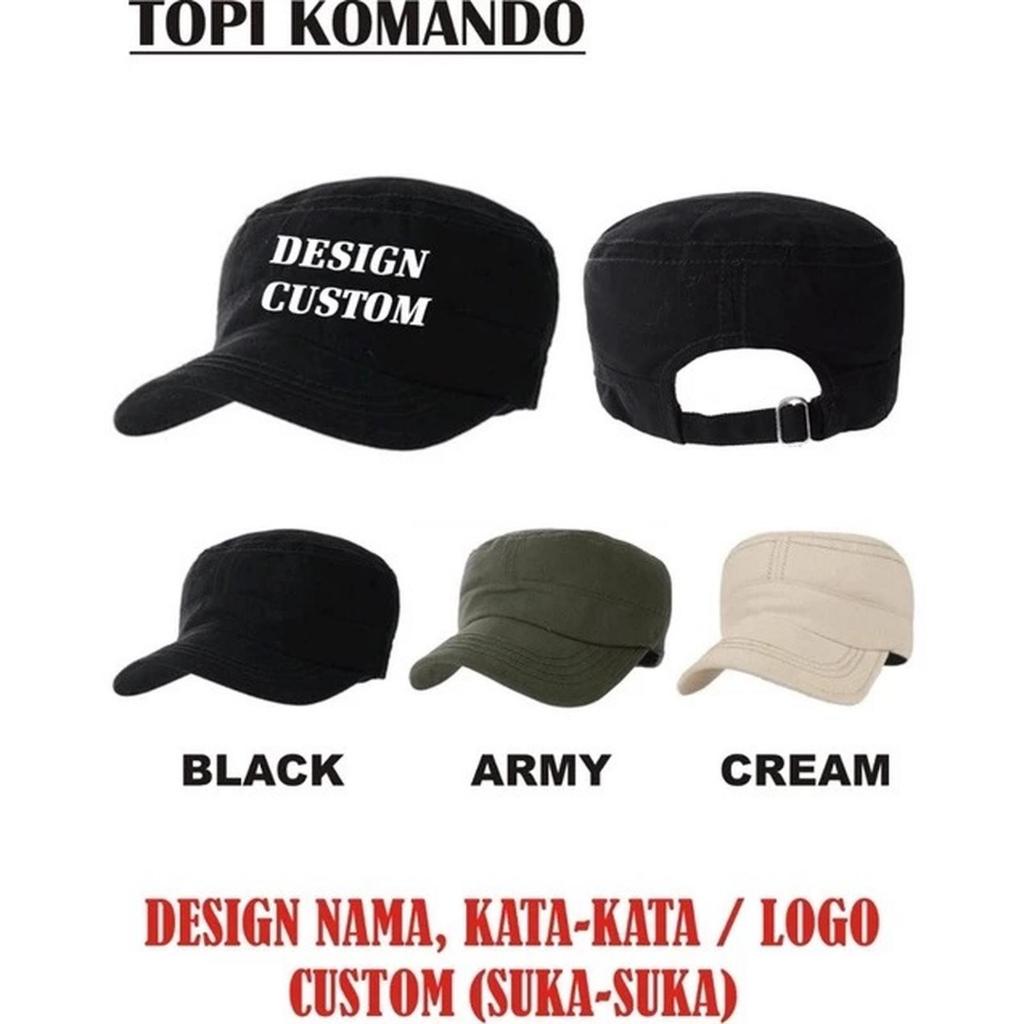 Topi Komando Hat Cap Distro Design sablon bordir Nama Logo Tulisan polos Custom indonesia pria wanit