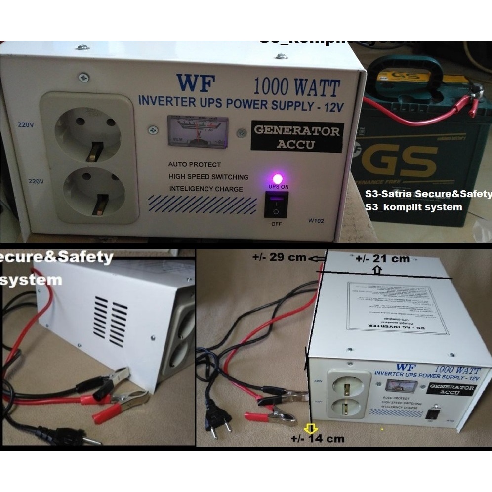 WF 12V 1000W Power inverter UPS Power supply WF 1000watt dari AKI accu DC 12v ke listrik AC 220v sep