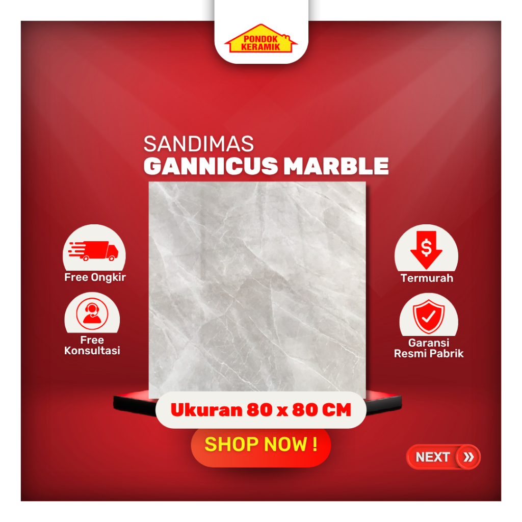 Granit Lantai Sandimas 80x80 Gannicus Marble Glossy Abu Motif Marmer Marble
