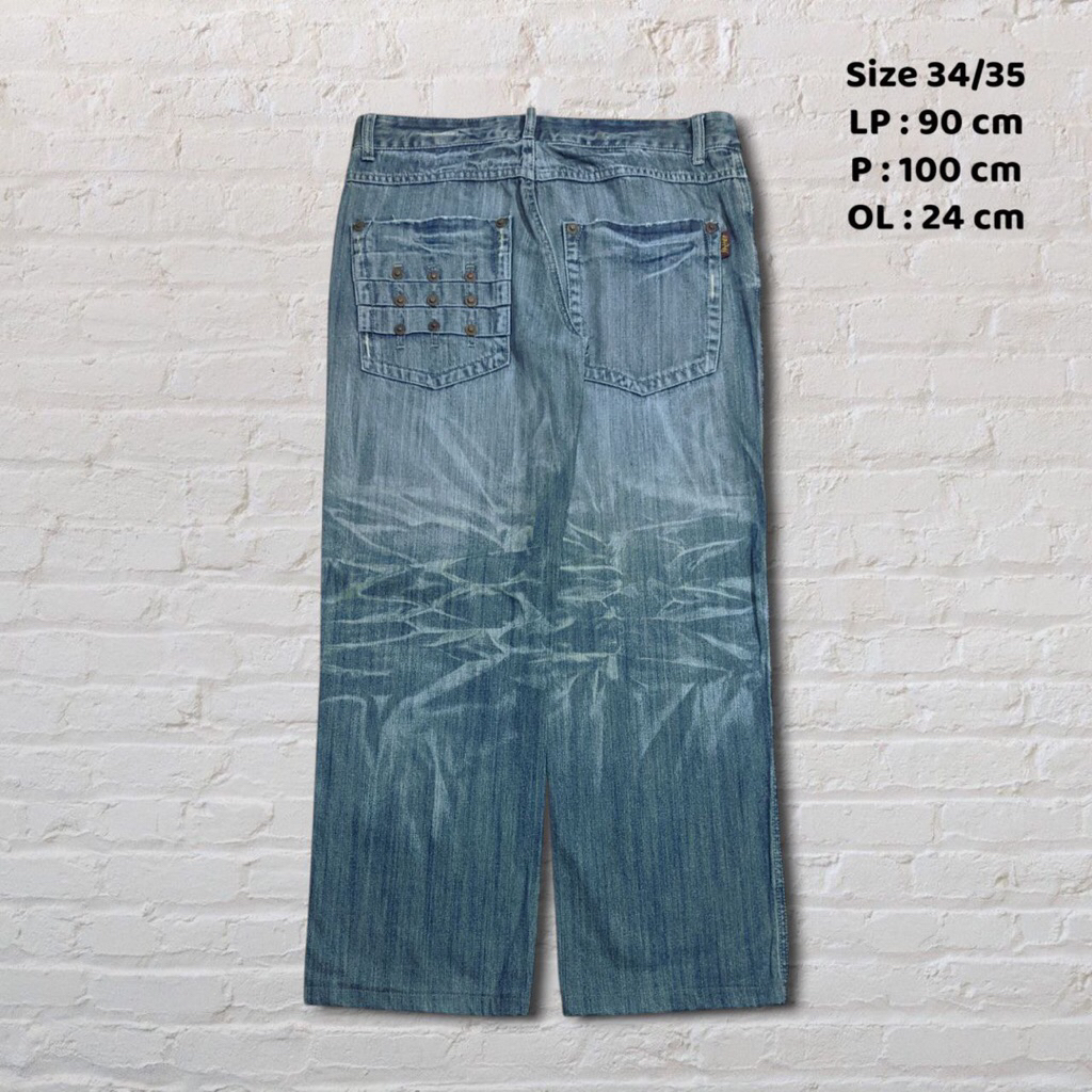 Size 34-35 Celana Panjang Longpants Jeans Khan Blue Washed Fading Loose fit Original Second Preloved