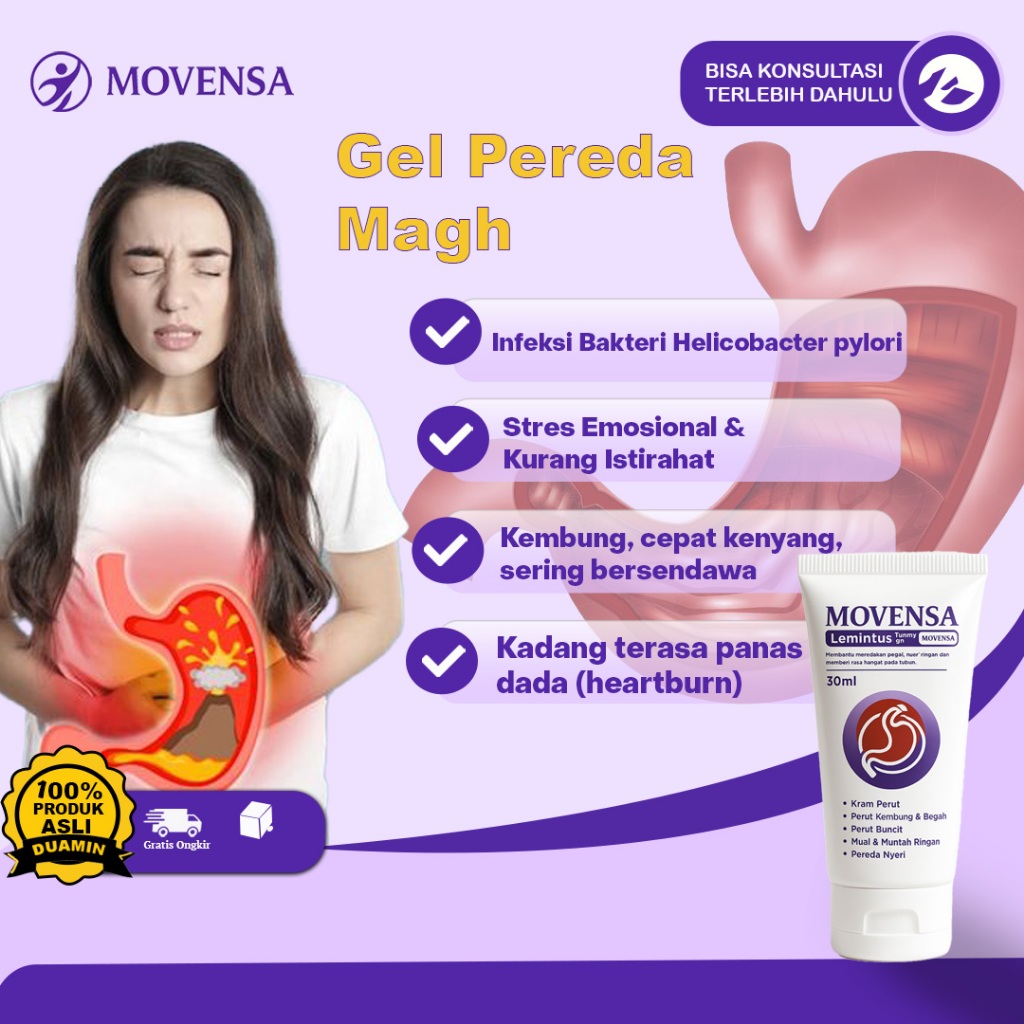 Movensa Lemintus Gel Herbal Perut Gel Alami Bantu Meredakan Maag dan Rasa Perih di Area Lambung 30g 
