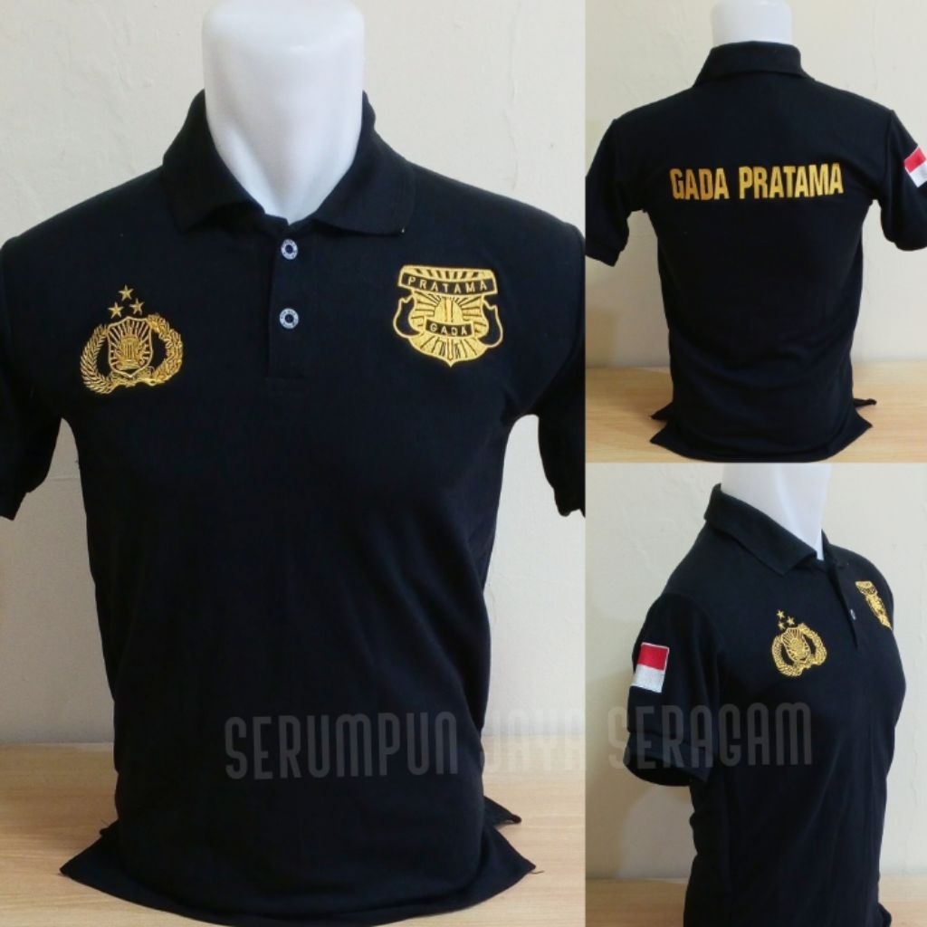 KAOS GADA PRATAMA TERBARU HITAM FULL BORDIR - KAOS KERAH GADA PRATAMA TERBARU BORDIR - KAOS GADA PRA