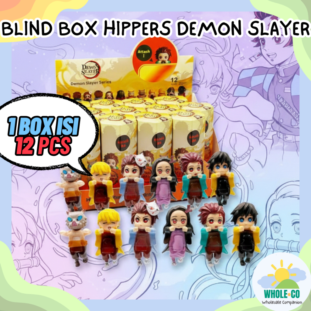 (1 Box isi 12 Pcs) Blind Box Hippers Demon Slayer Premium Kimetsu No Yaiba Mini Figures Mystery Nezu