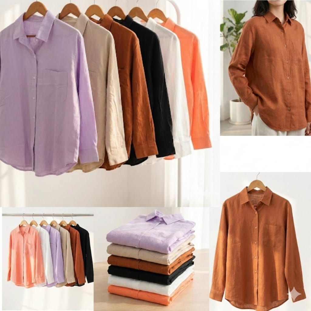 BESTGIRL KEMEJA WANITA OVERSIZED BAHAN LINEN IMPORT