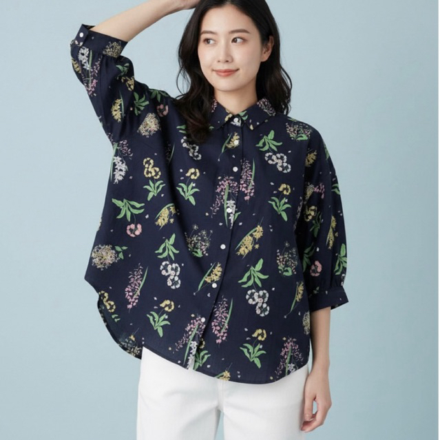 BLUS KEMEJA OVERSIZE JUMBO TWO-WAY KATUN BIRU BUNGA FLORA KOREA IMPORT