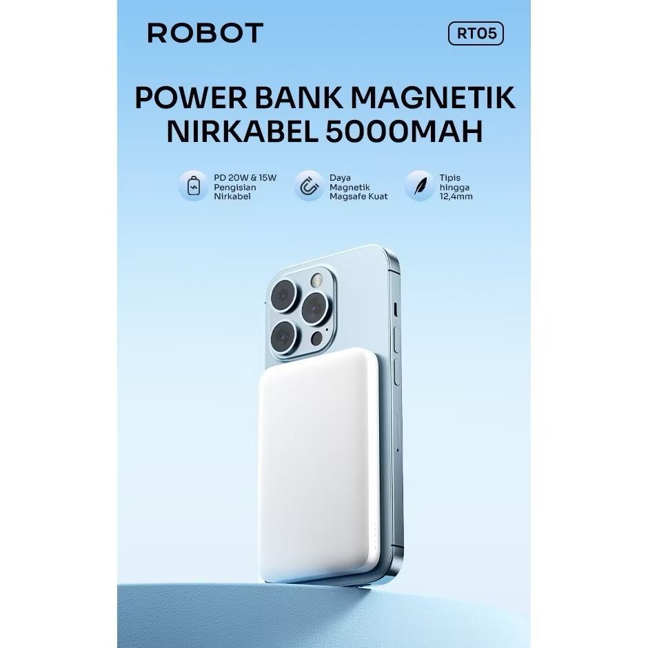 POWERBANK RT05 / ROBOT RT05 / RT-05 5000MAH WIRELESS MAGNETIC FAST CHARGING POWERBANK MAGSAFE