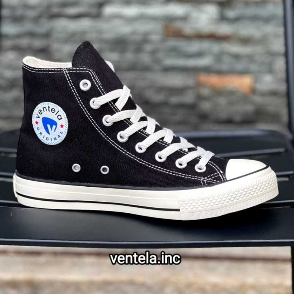 SEPATU VENTELA BTS ETHNIC TINGGI HITAM PUTIH PREMIUM PRIA WANITA - VANTELA 70S ETHNIC BLACK WHITE