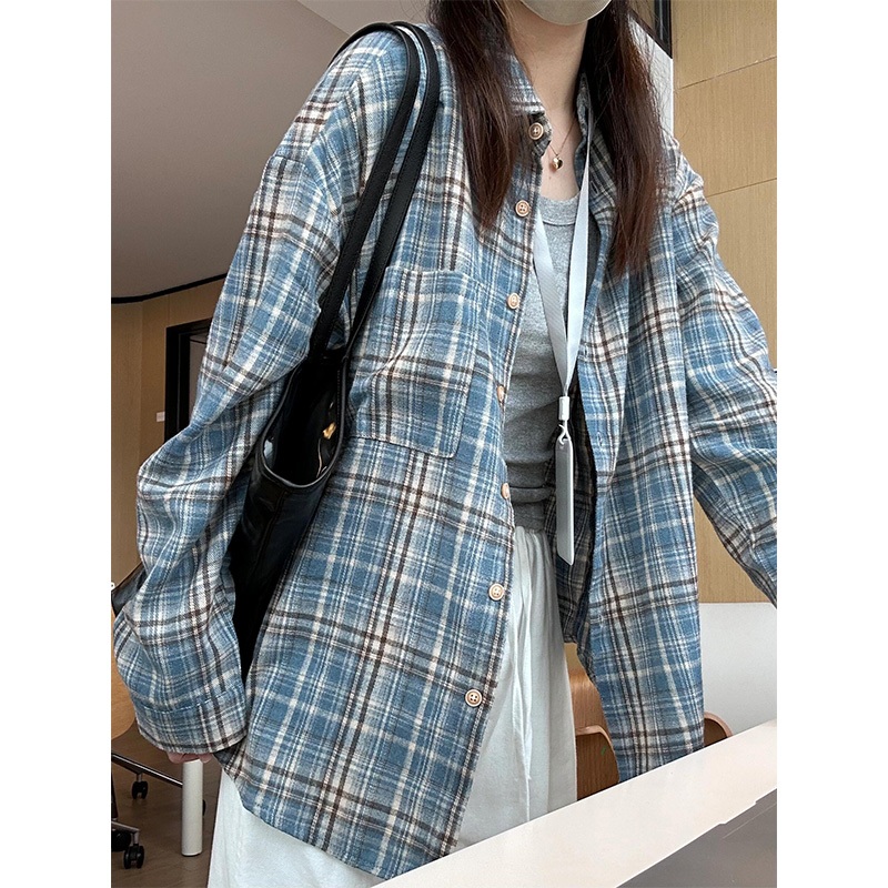 |kekinian.factory| Outer Wanita Motif Kotak Gaya Korea Kemeja lengan panjang Kardigan Kotak Kotak Ov