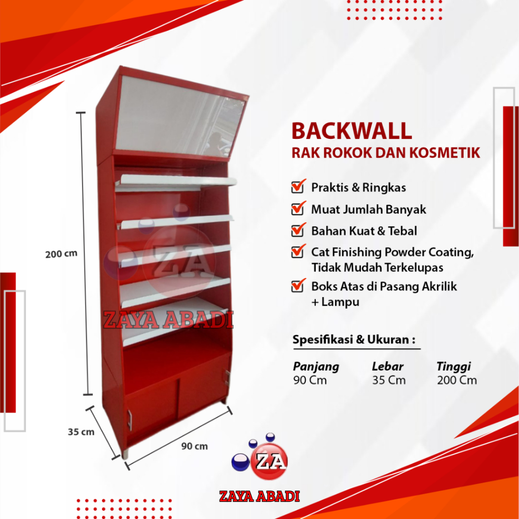Backwall Rak Rokok Kosmetik Minimarket Belakang Meja Kasir P x L x T ( 90 x 35 x 200cm ) 5 Susun Amb
