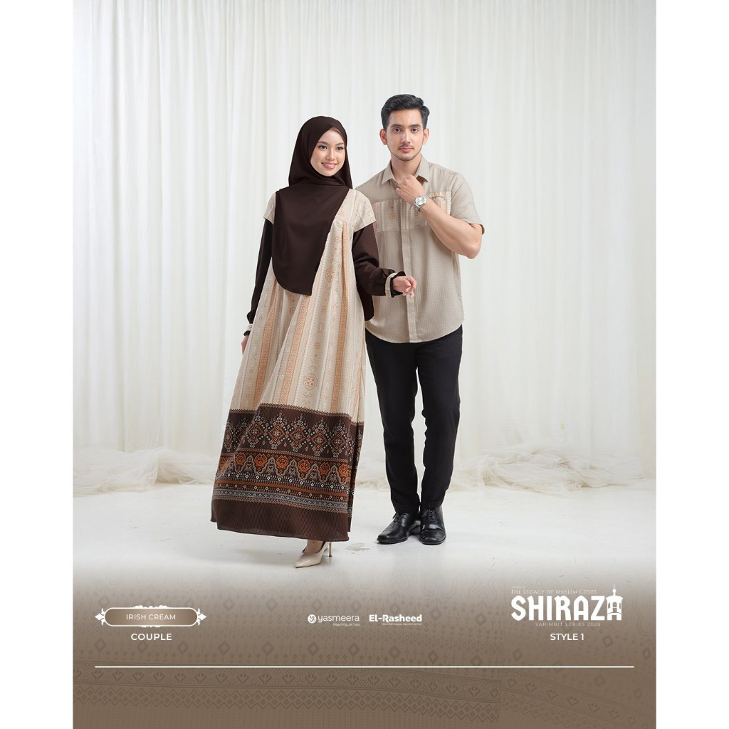 Baju Couple Pasangan Lebaran 2026 YASMEERA SHIRAZA IRISH CREAM Gamis Couple Pasangan Simple Elegan K
