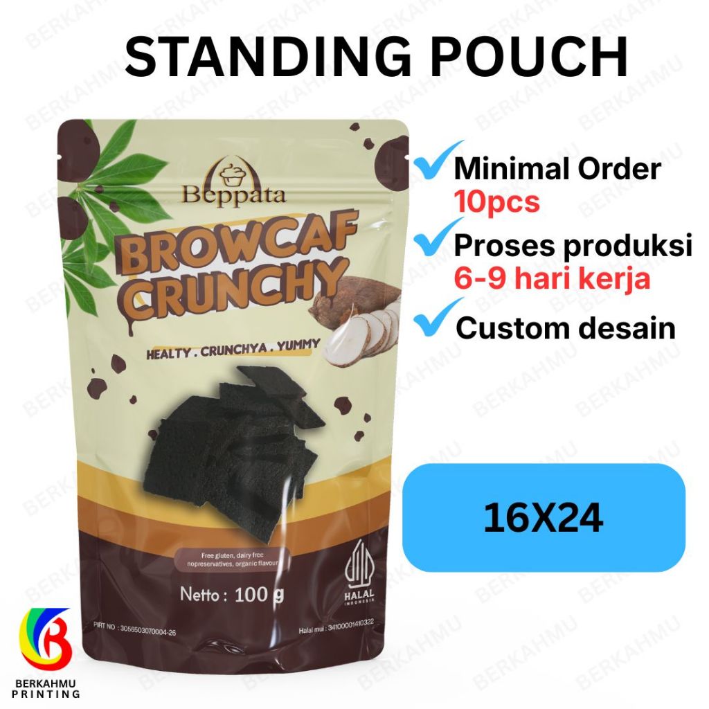 Cetak Kemasan Standing Pouch Custom Full Printing Ukuran 16x24 cm Tercepat dan Termurah