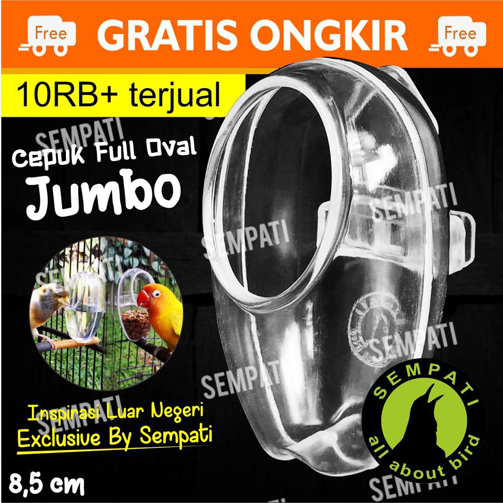 SEMPATI CEPUK WADAH PAKAN MINUM BURUNG FULL OVAL PLASTIK TRANSPARAN ANTI TUMPAH SEMPATI LOVEBIRD MUR