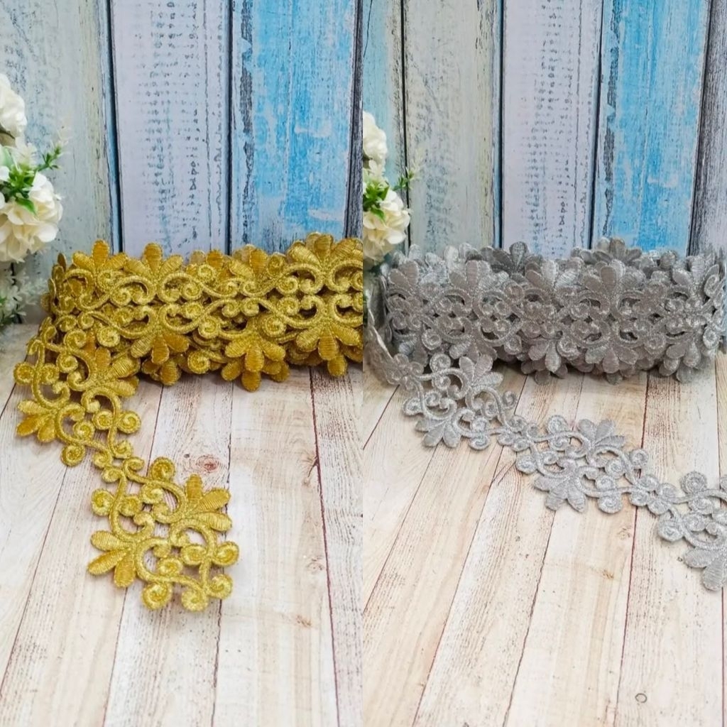 Renda bordir emas & silver