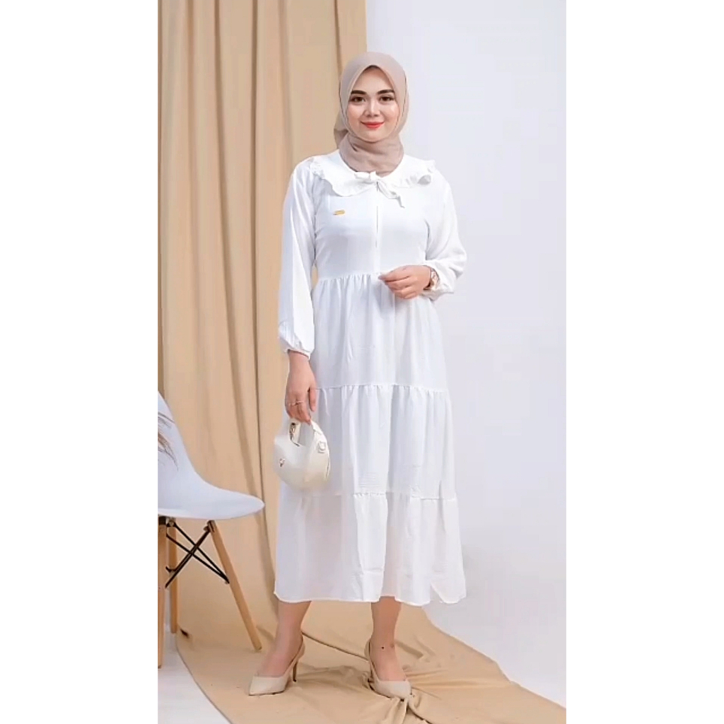 Midi Dress Susun Crinkle Panjang Adem Melar Busui Friendly