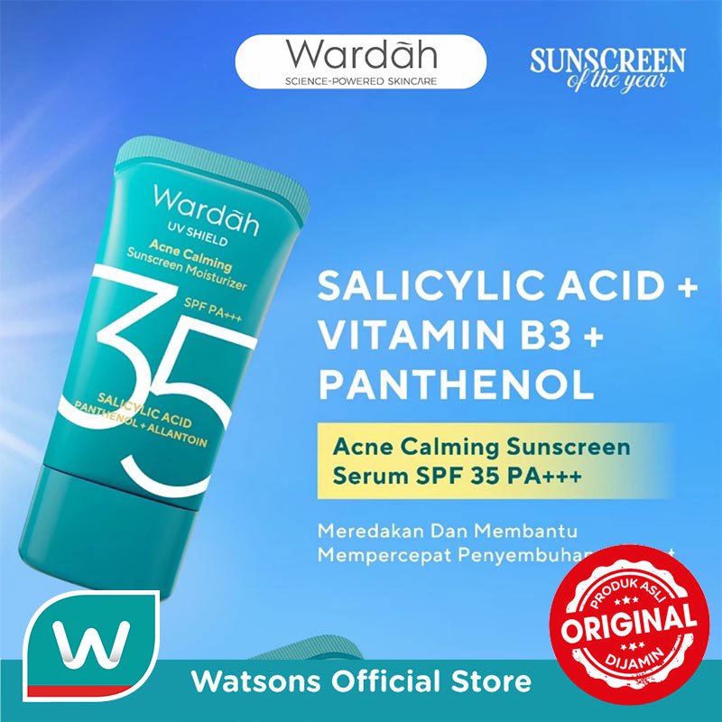 Wardah UV Shield Acne Calming Sunscreen Moisturizer SPF 35 PA+++ 35 ml - untuk komedo, jerawat dan b