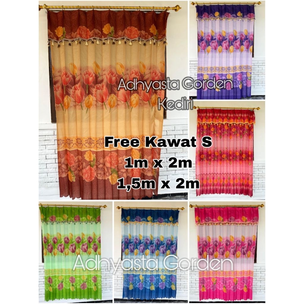 Gorden jendela/gorden bunga/gorden motif bunga/gorden tulip/ami/gorden pintu dan jendela/hordeng/