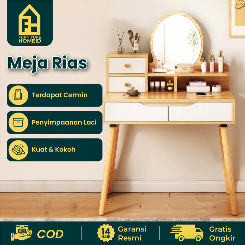 FURNITURE - Meja Minimalis - Meja Kamar - Meja Aesthetic - Meja Make Up - Meja Rias Kayu Modern