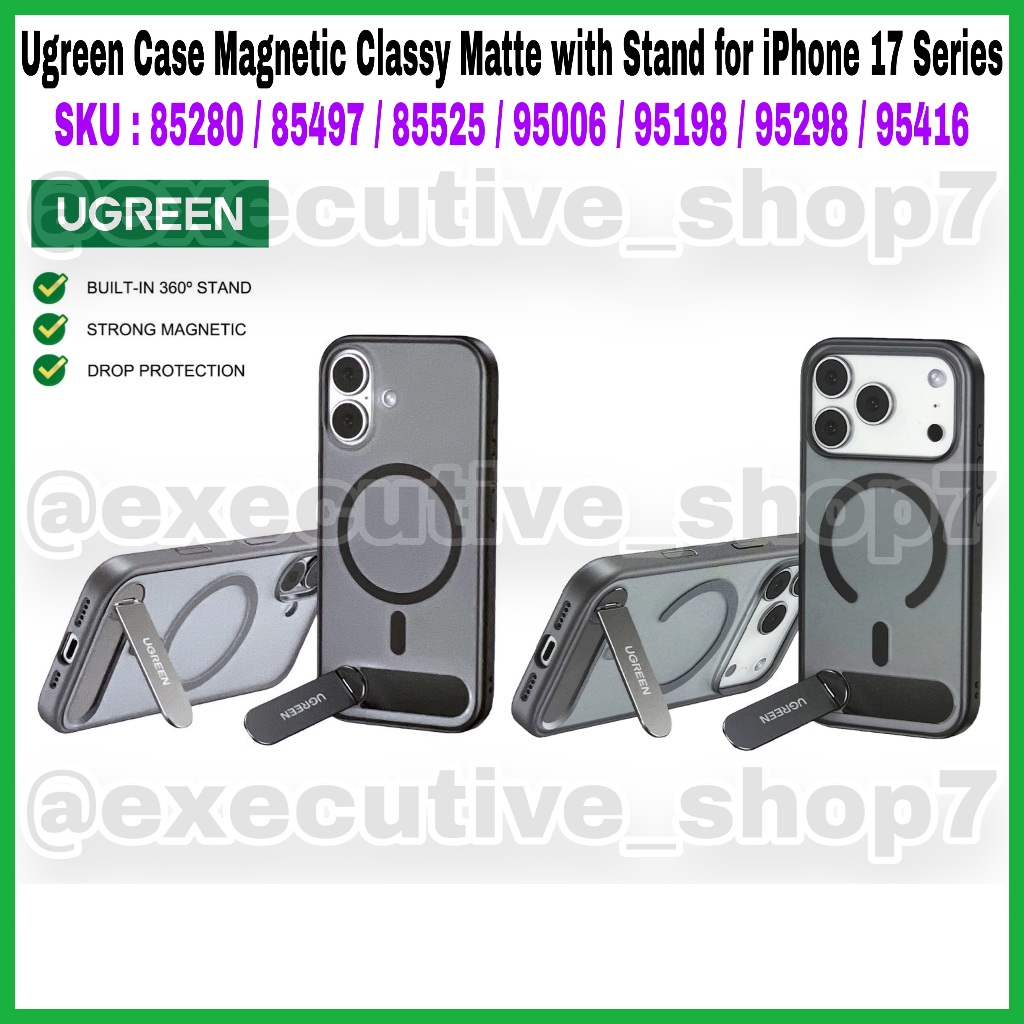 Ugreen Case Magnetic Classy Matte with Stand for iP 17 Series - SKU : 85280 / 85497 / 85525 / 95006 