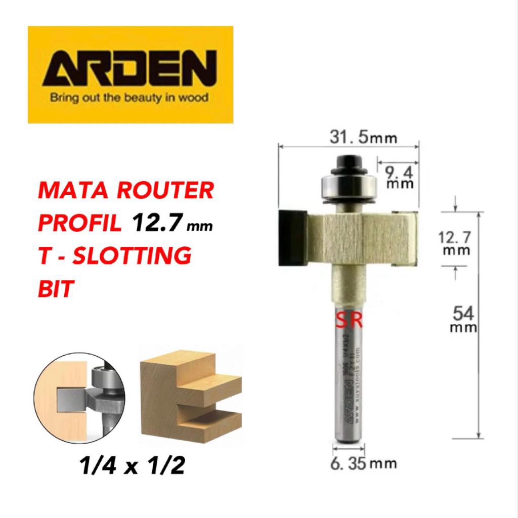 Mata Router/ Profil T Sloting Bit 12 mm (1/4 × 1/2) ARDEN