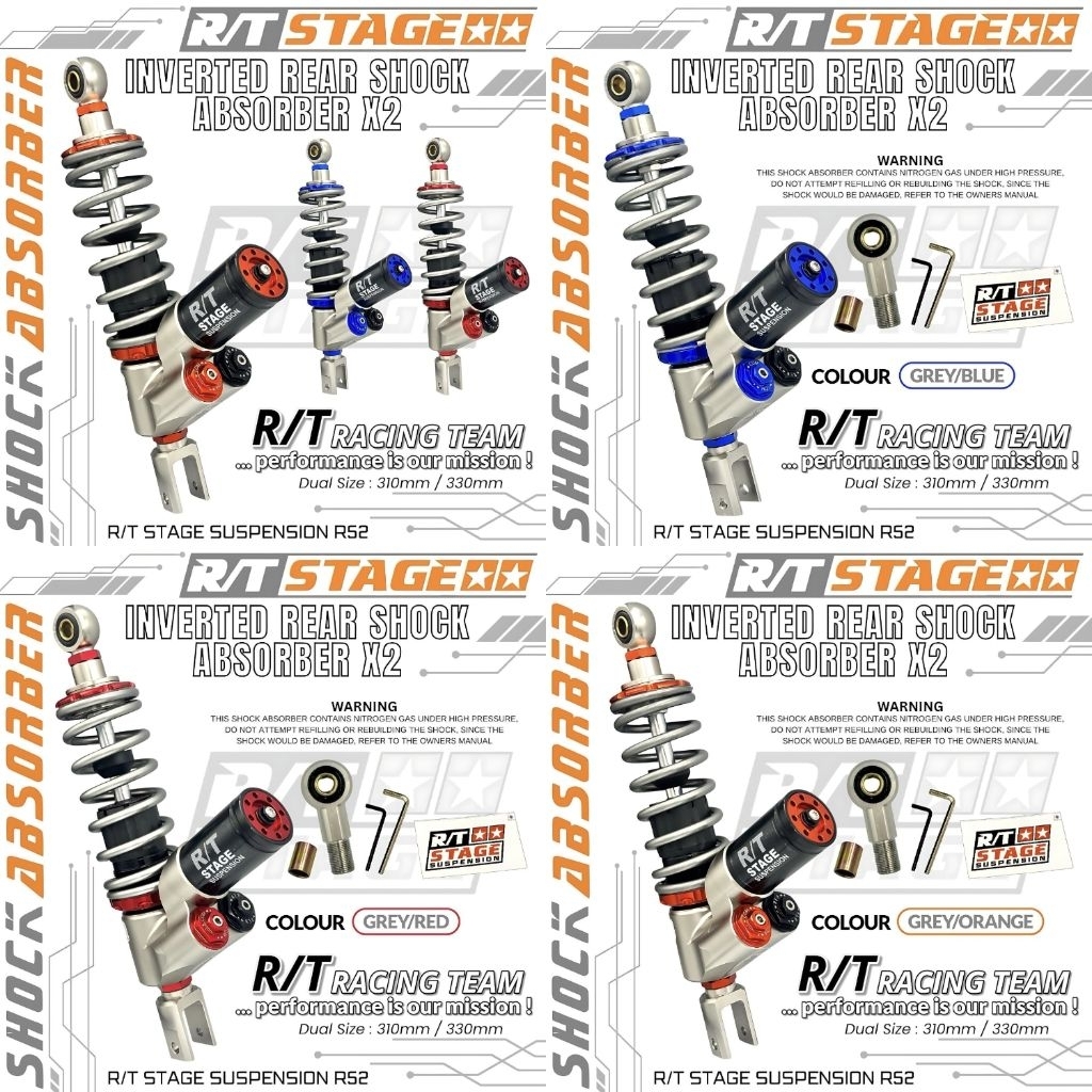 SHOCK RT STAGE SUSPENSI TABUNG BAWAH X2 DOUBLE CLICK UNIVERSAL SEMUA MOTOR MATIC UK 310MM 330MM