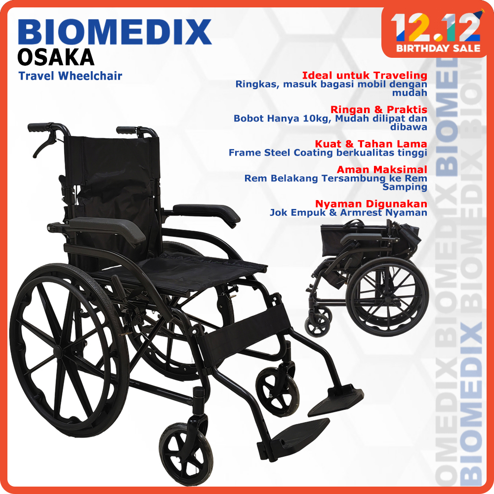 Kursi Roda Stainless Steel BIOMEDIX Osaka Kursi Roda Kuat & Awet Traveling Ringan Lipat Anti Karat