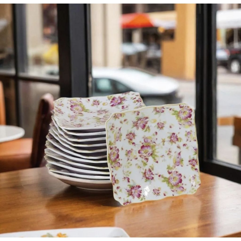 Piring kotak VICENZA Ba423 Melati, paket 12 piring kecil berfungsi sebagai wadah saji makanan baik p