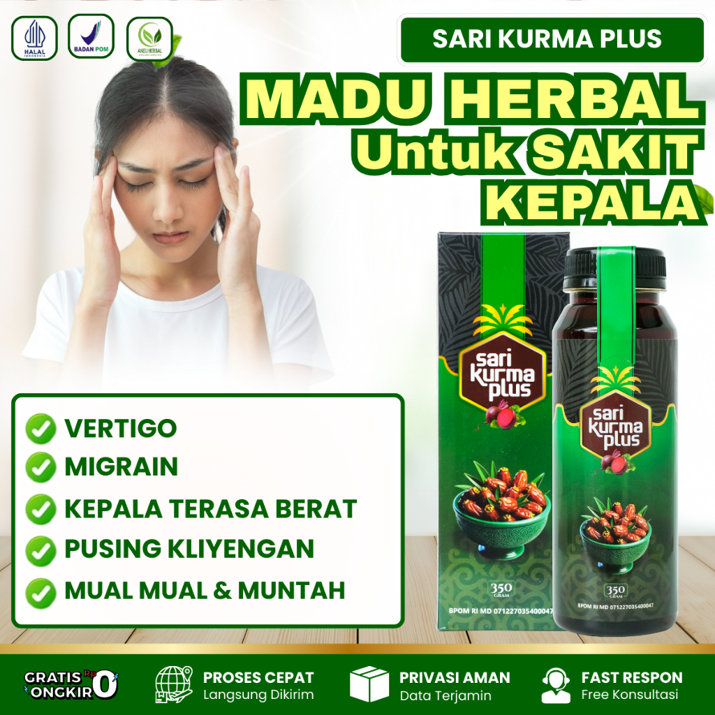 Sari Kurma Plus - Obat Vertigo Sakit Kepala Migrain Akut Pusing Klinyengan Mual-Mual Muntah Telinga 