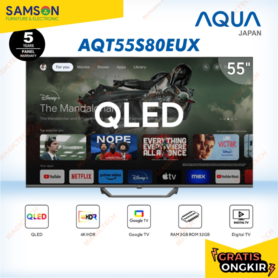 QLED TV AQUA 55 Inch / 55" AQT55S80EUX SMART GOOGLE TV 4K UHD HDR DIGITAL TV