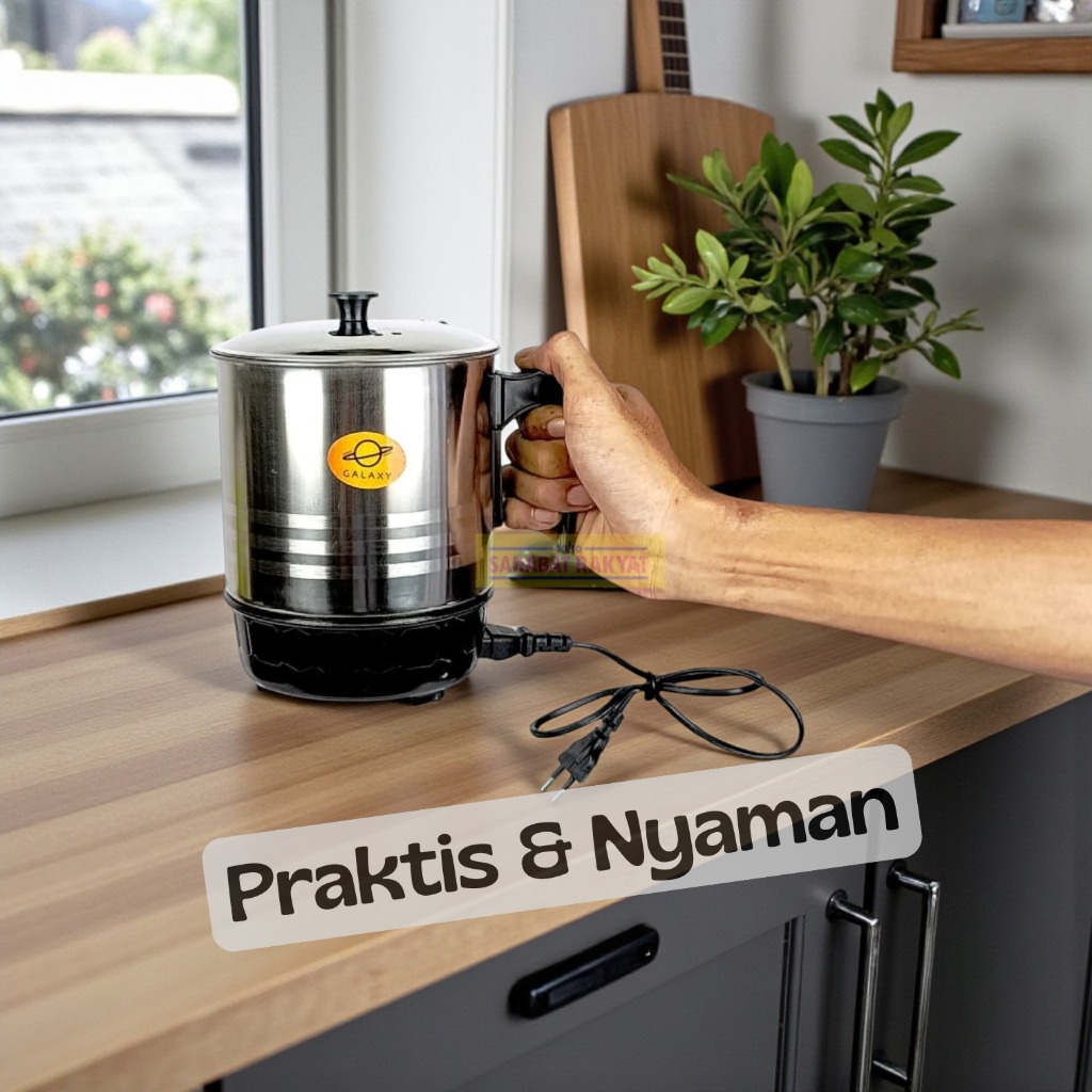 Mug Listrik Teko Pemanas Air Stainless Mini Low Watt 250W Galaxy