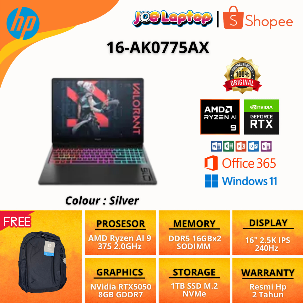 HP Gaming Omen Max Laptop 16-AK0775AX Black Ryzen AI 9 HX 375 Win11 OHS