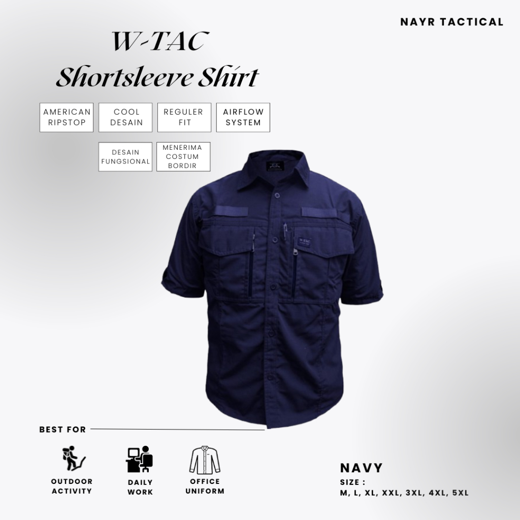 Kemeja Tactical Wtac Lengan Pendek Pria Wanita Baju Kemeja Lapangan Outdoor Indoor Anti Sobek