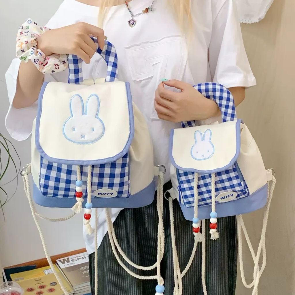 Purple TAS047 COD Tas Ransel Miffy Lucu Backpack Tas serut Canvas Wanita Anak Remaja Sekolah Tas Imp