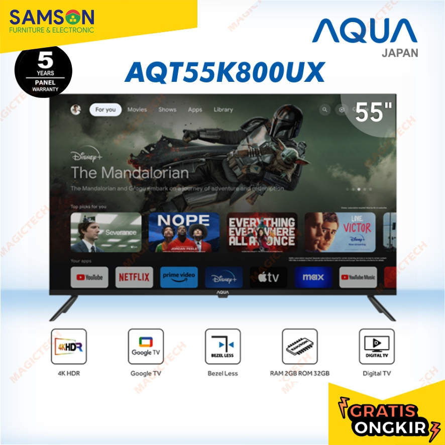 TV AQUA 55 INCH / 55" AQT55K800UX SMART GOOGLE TV 4K UHD HDR 55K800UX