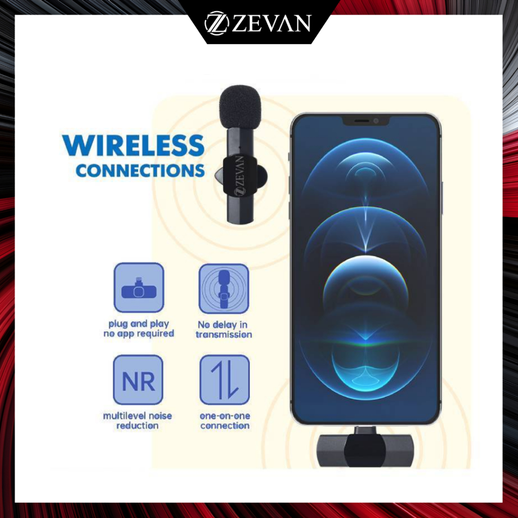 ZEVAN Microphone Wireless Portable Mini Clip On Mic Laptop Zoom Webinar Podcast Meeting Live Stream