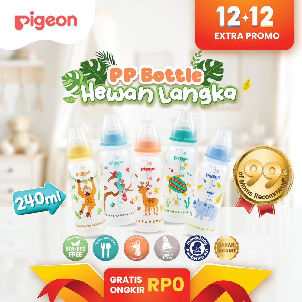 [PROMO 12.12] PIGEON Botol Slim Neck PP RP 240ml Hewan Langka w/S-Type Nipple Dot | Pilih Variasi | 