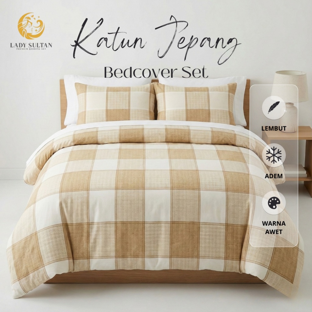 LADY SULTAN Bedcover Set Katun Jepang Pigment – Motif Kotak, Grid, Tartan & Abstrak Estetik
